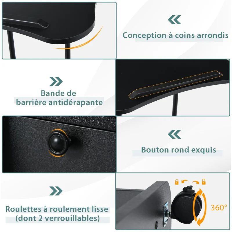 Costway - Support PC Portable, Bureau Assis Debout, Bureau Reglable Hauteur, Plateau Inclinable à 180°, Roulettes Verrouillables, Noir