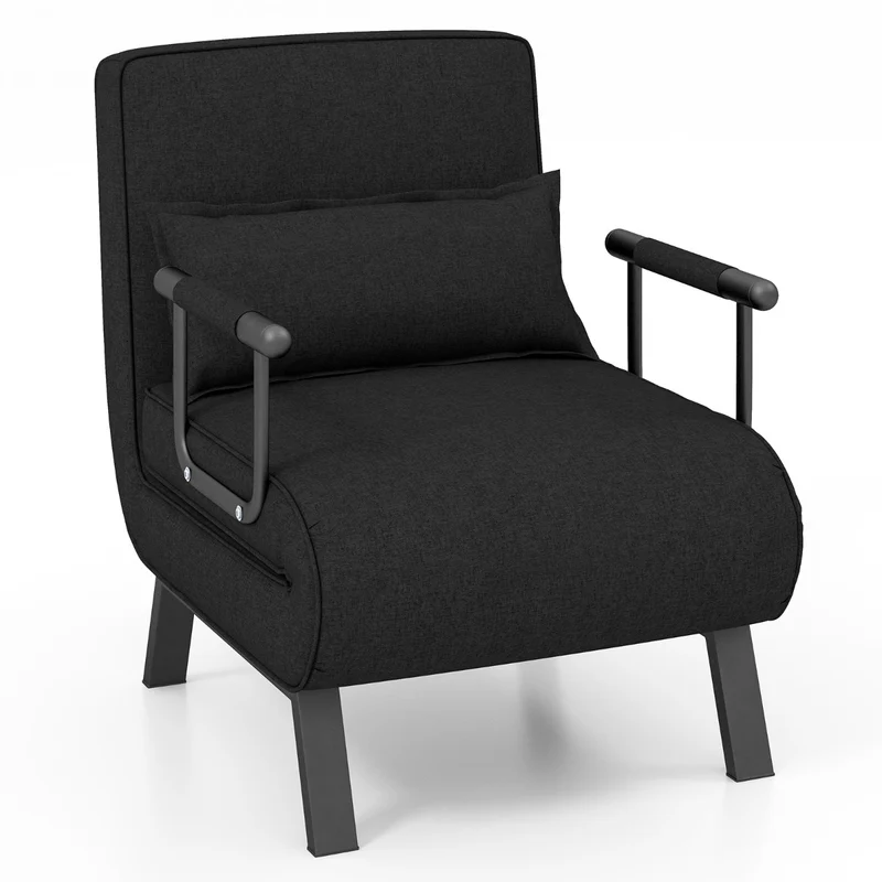 Costway - Fauteuil Convertible, Dossier Réglable en 6 Positions, Canapé Lit 1 Place, Fauteuil Confortable, Fauteuil Salon, avec Oreiller, Noir