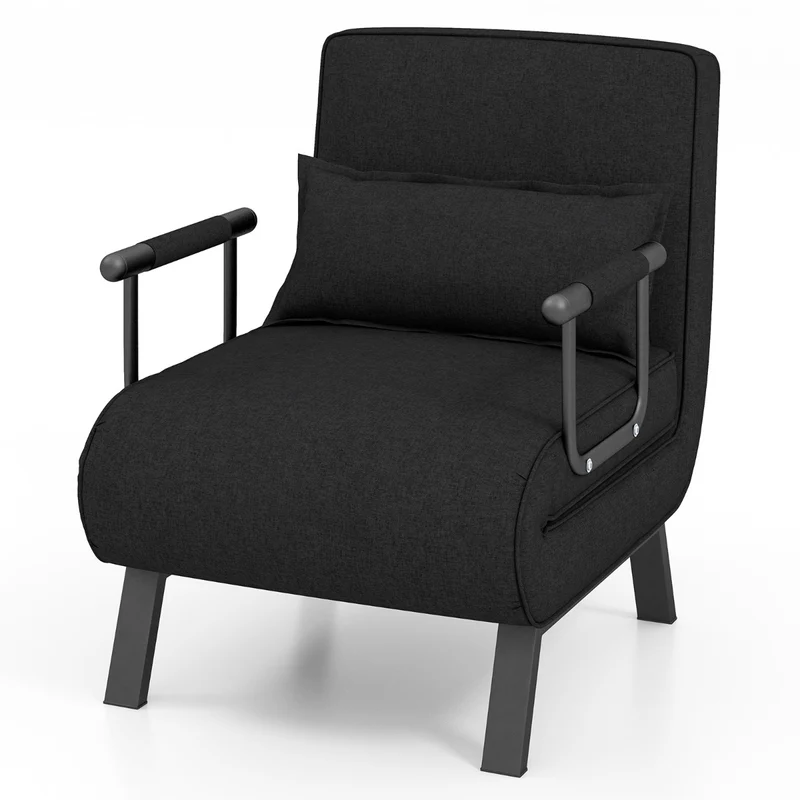 Costway - Fauteuil Convertible, Dossier Réglable en 6 Positions, Canapé Lit 1 Place, Fauteuil Confortable, Fauteuil Salon, avec Oreiller, Noir
