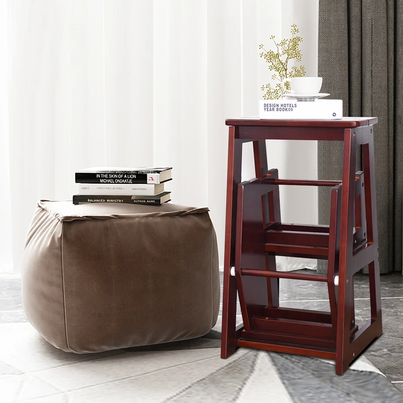 Costway – Tabouret-escabeau pliable 3 marches en bois de sapin, charge 130 kg, siège jusqu’à 150 kg, brun