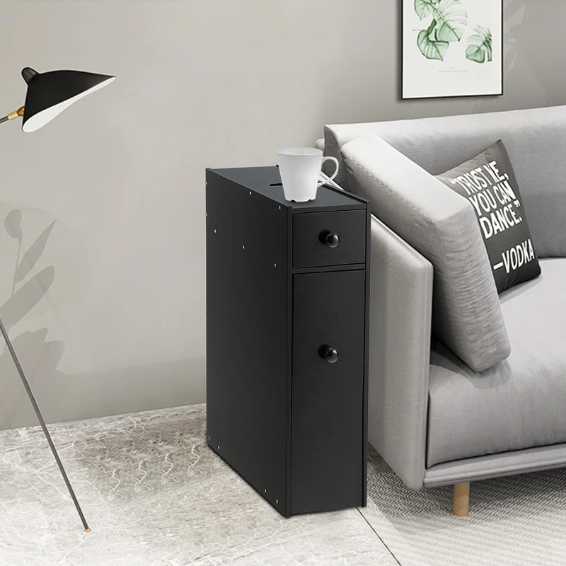 Costway - Armoire WC, Armoire salle de bain, Petit Meuble salle de bain, Armoire de toilette, avec Deux Tiroir pour Cuisine Salle de Bains, Noir