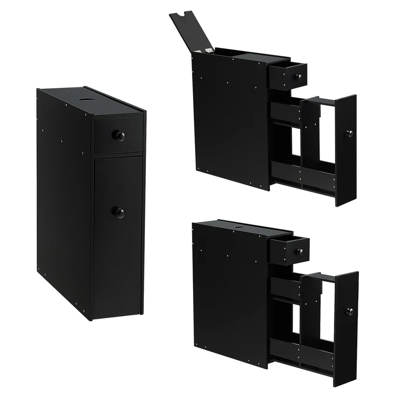 Costway - Armoire WC, Armoire salle de bain, Petit Meuble salle de bain, Armoire de toilette, avec Deux Tiroir pour Cuisine Salle de Bains, Noir