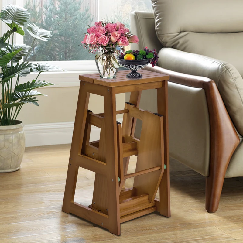 Costway – Tabouret-escabeau pliable 3 marches en bois de sapin, charge 130 kg, siège jusqu’à 150 kg