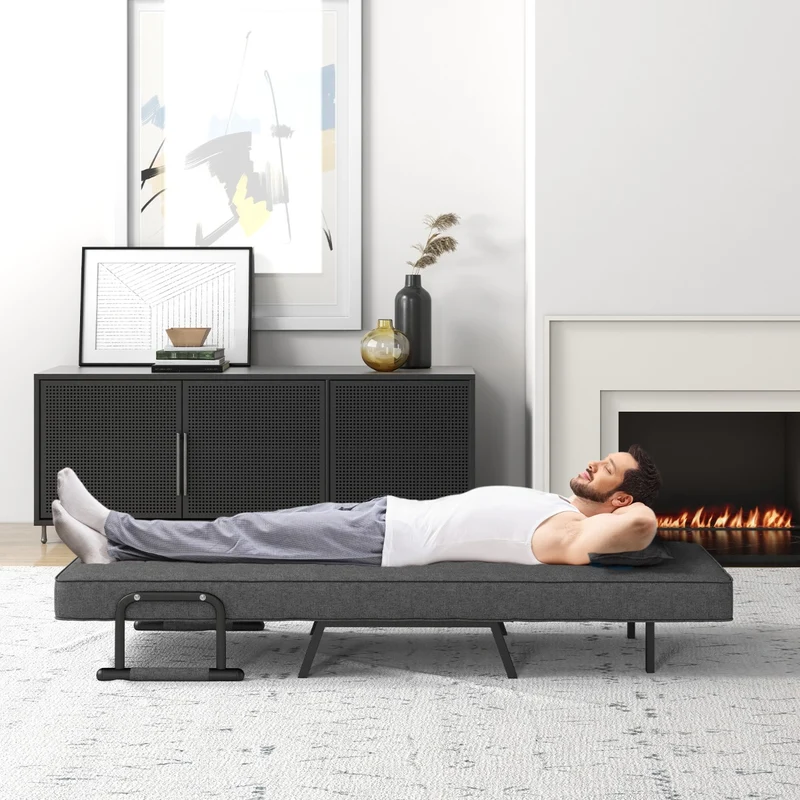 Costway - Fauteuil Convertible, Dossier Réglable en 6 Positions, Canapé Lit 1 Place, Fauteuil Confortable, Fauteuil Salon, avec Oreiller, Gris Foncé