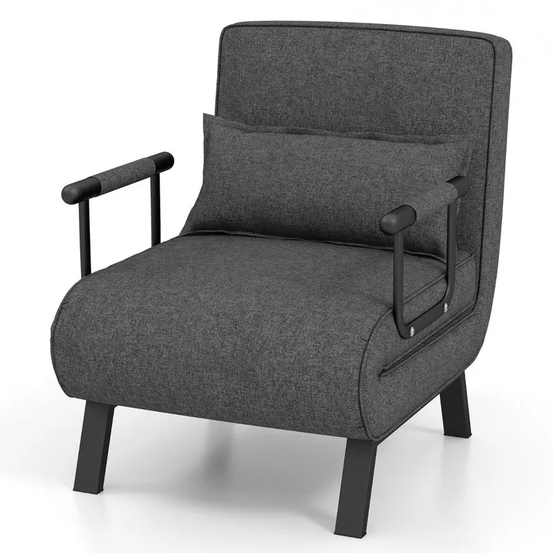 Costway - Fauteuil Convertible, Dossier Réglable en 6 Positions, Canapé Lit 1 Place, Fauteuil Confortable, Fauteuil Salon, avec Oreiller, Gris Foncé