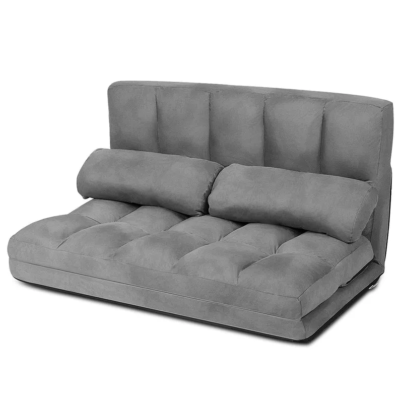 Costway - Canapé lit, Banquette convertible, Canapé lit convertible, 2 Places, Dossier Réglable à 6 Positions Housse Détachable 2 Oreillers, Gris