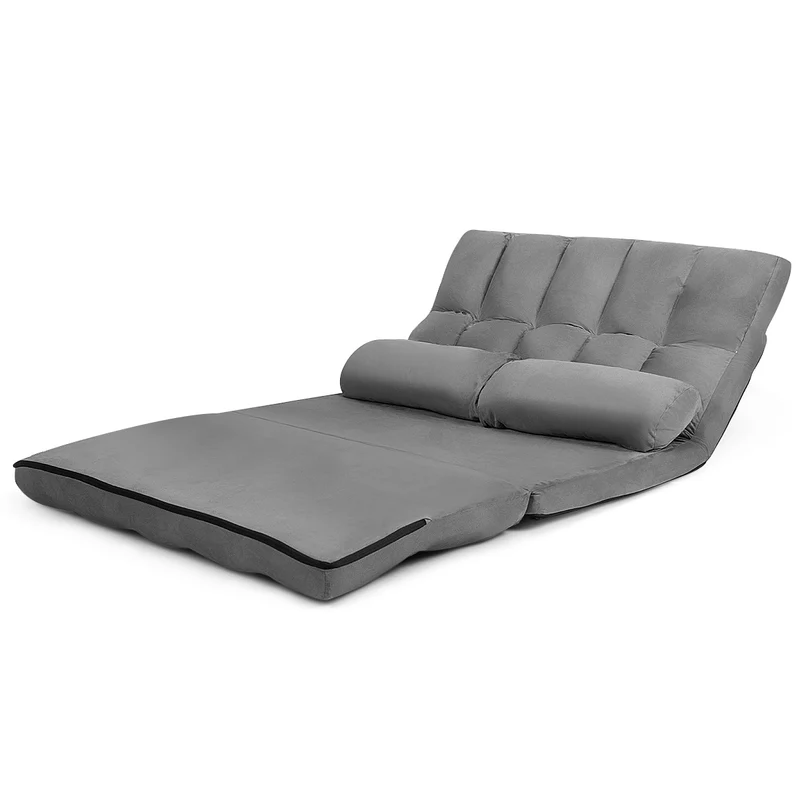 Costway - Canapé lit, Banquette convertible, Canapé lit convertible, 2 Places, Dossier Réglable à 6 Positions Housse Détachable 2 Oreillers, Gris