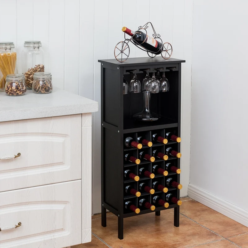 Costway - Casier a Bouteille, Porte Bouteille vin, Etagere a Vin, Range Bouteille, Support de Verre à Pied Capacité 20 Bouteilles, Noir