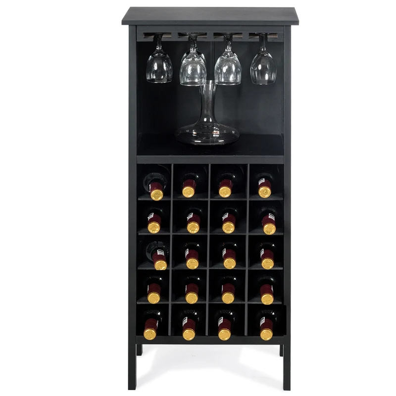 Costway - Casier a Bouteille, Porte Bouteille vin, Etagere a Vin, Range Bouteille, Support de Verre à Pied Capacité 20 Bouteilles, Noir
