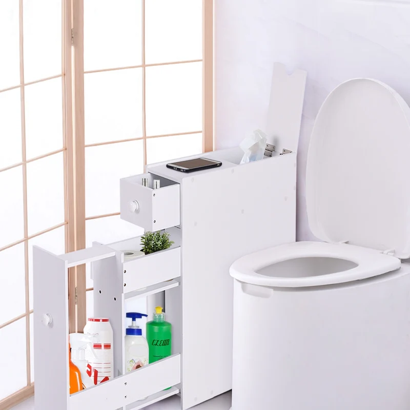 Costway - Armoire WC, Armoire salle de bain, Petit Meuble salle de bain, Armoire de toilette, avec Deux Tiroir pour Cuisine Salle de Bains, Blanc
