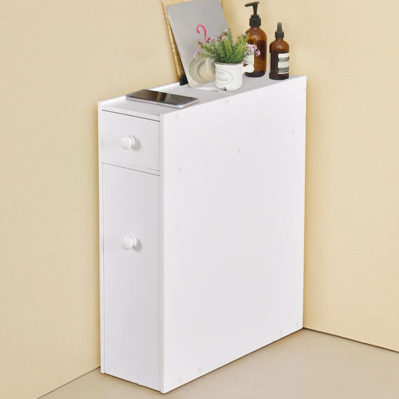 Costway - Armoire WC, Armoire salle de bain, Petit Meuble salle de bain, Armoire de toilette, avec Deux Tiroir pour Cuisine Salle de Bains, Blanc