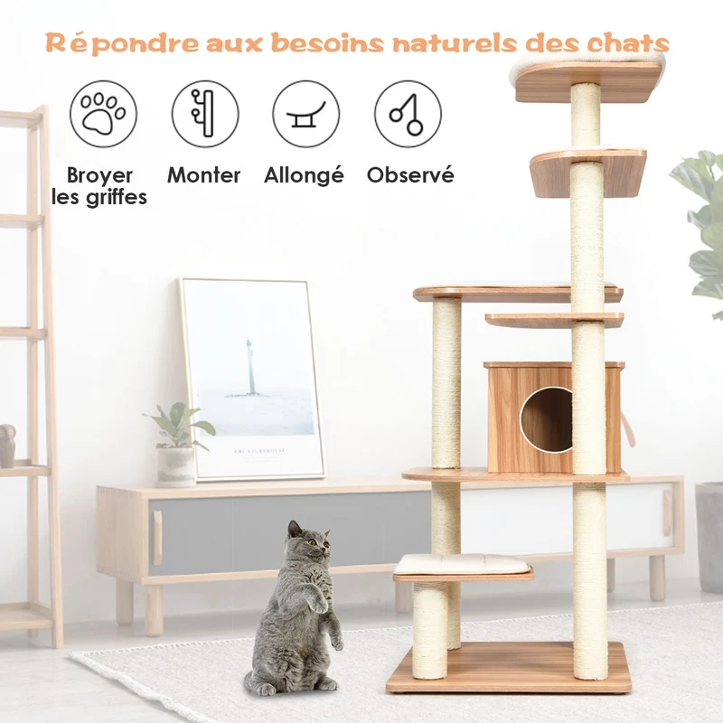 Costway - Arbre à Chat, Griffoir Chat, Arbre à Chat XXL Solide, Hauteur 175cm, avec Plateformes et Colonnes en Sisal Griffoir, Arbre a Chat maine coon