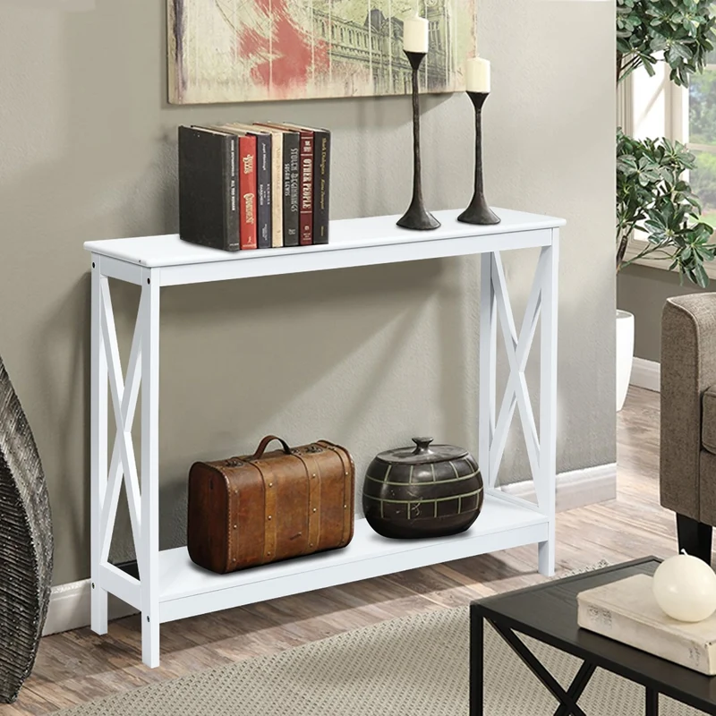 Costway - Console d'entrée, Petite Table, Petite Console Entrée, Table Console, Table de salon, Style Industriel 100x30x80 CM, Blanc