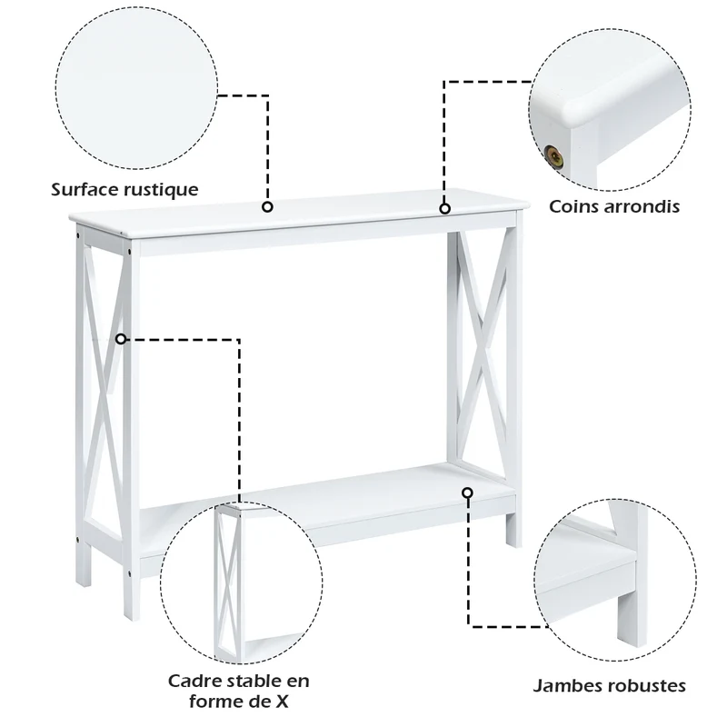 Costway - Console d'entrée, Petite Table, Petite Console Entrée, Table Console, Table de salon, Style Industriel 100x30x80 CM, Blanc