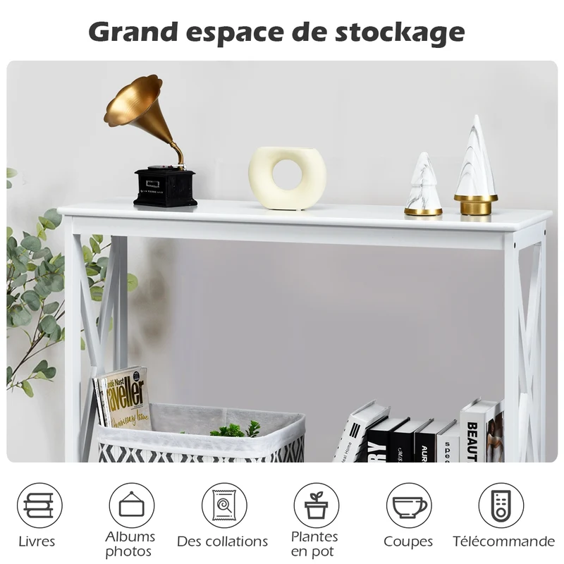 Costway - Console d'entrée, Petite Table, Petite Console Entrée, Table Console, Table de salon, Style Industriel 100x30x80 CM, Blanc