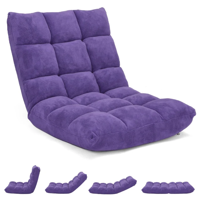 Costway - Chaise de Sol, Canapé Lit, Banquette Convertible, Canapé Lit Convertible, avec 14 Positions Réglables 54,5 x 54,5 x 56CM, Violet