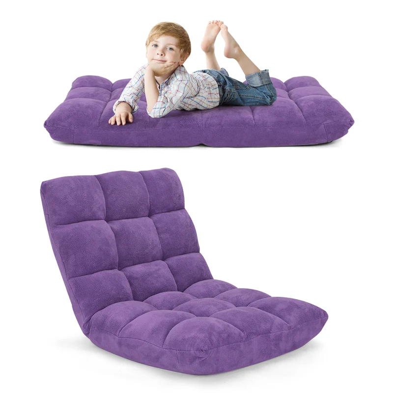 Costway - Chaise de Sol, Canapé Lit, Banquette Convertible, Canapé Lit Convertible, avec 14 Positions Réglables 54,5 x 54,5 x 56CM, Violet