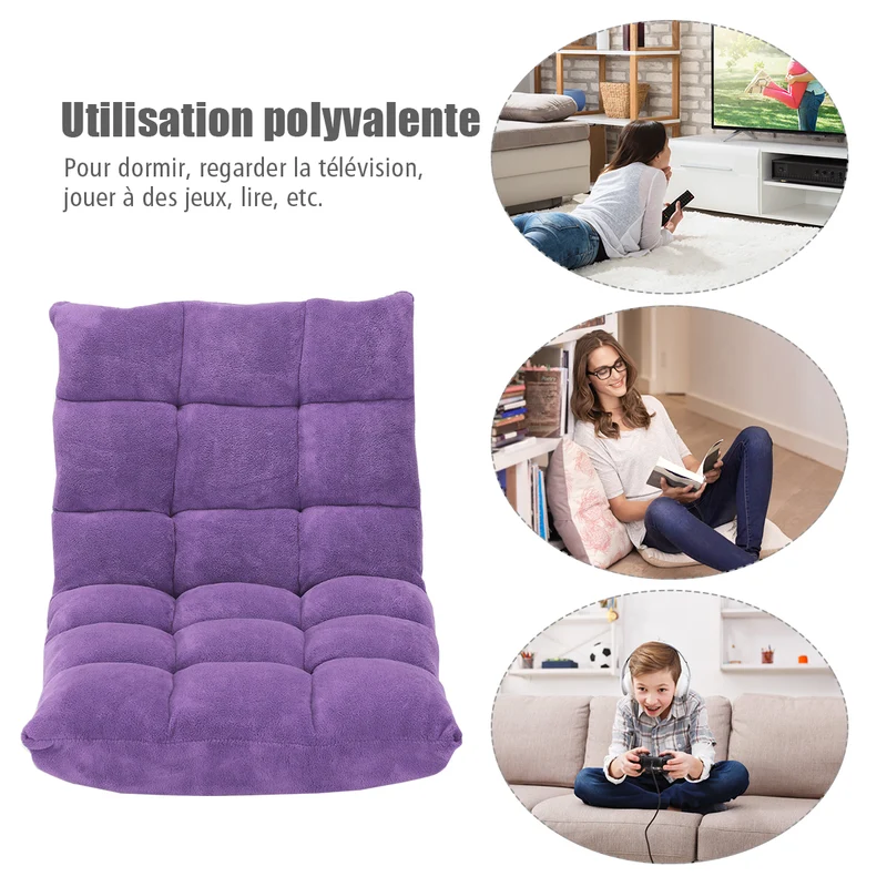 Costway - Chaise de Sol, Canapé Lit, Banquette Convertible, Canapé Lit Convertible, avec 14 Positions Réglables 54,5 x 54,5 x 56CM, Violet