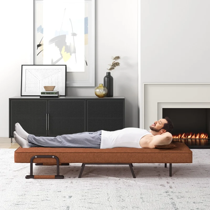 Costway - Fauteuil convertible 4 en 1, canapé-lit 1 place, dossier réglable en 6 positions, avec oreiller, café