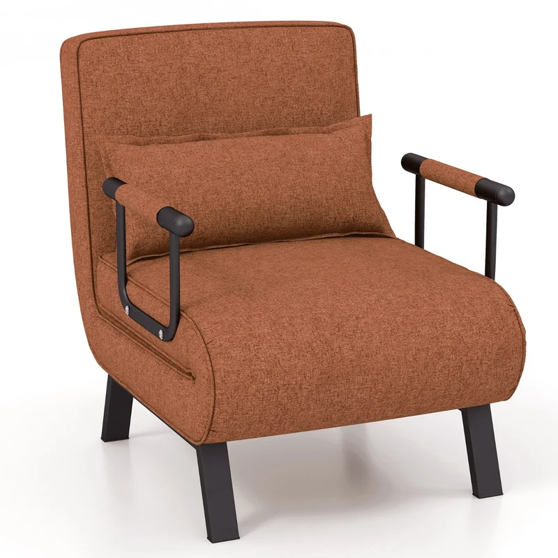 Costway - Fauteuil convertible 4 en 1, canapé-lit 1 place, dossier réglable en 6 positions, avec oreiller, café