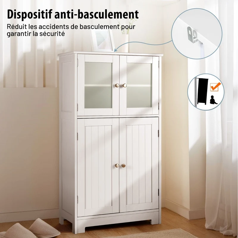 Costway - Armoire salle de bain, Meuble Rangement salle de bain, Armoire WC, Meuble de Salle de Bain, avec Etagère Réglable Armoire Polyvalent, Blanc