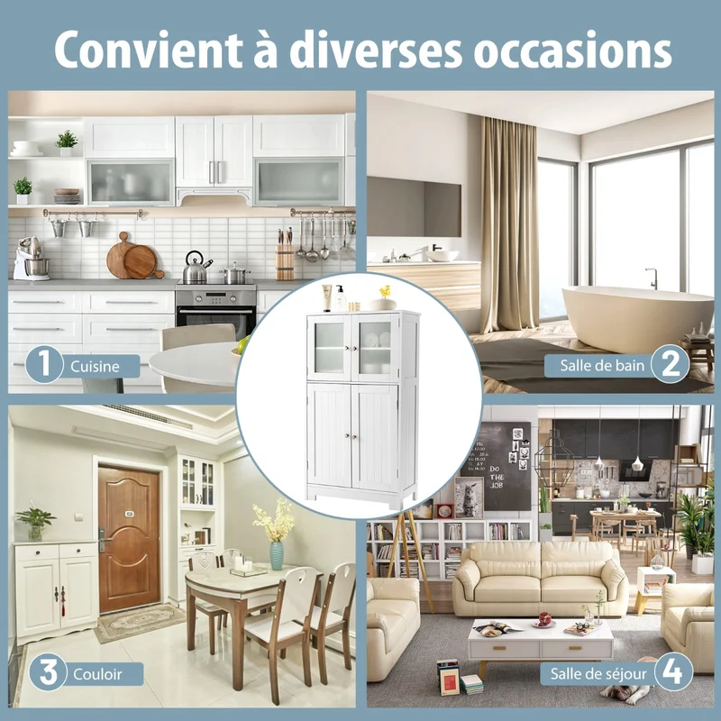 Costway - Armoire salle de bain, Meuble Rangement salle de bain, Armoire WC, Meuble de Salle de Bain, avec Etagère Réglable Armoire Polyvalent, Blanc