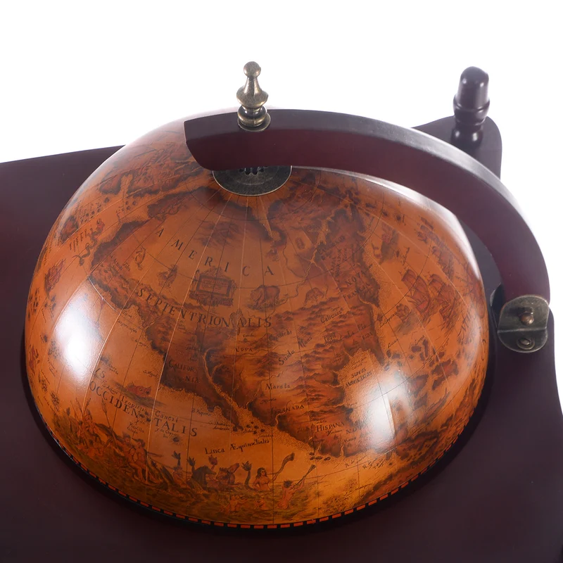 Costway - Bar Globe, Casier a Bouteille, Porte Bouteille Vin, Range Bouteille, Minibar Etagère en bois Bar roulant avec étagère, Vintage, Marron