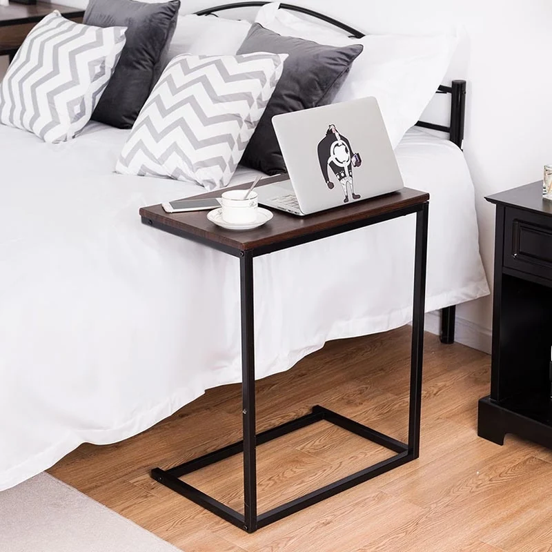 Costway - Table d'appoint, Table de salon, Petite Table d'appoint, Table d’extrémité fixe Table pour Ordinateur Portable en forme de U, Naturel