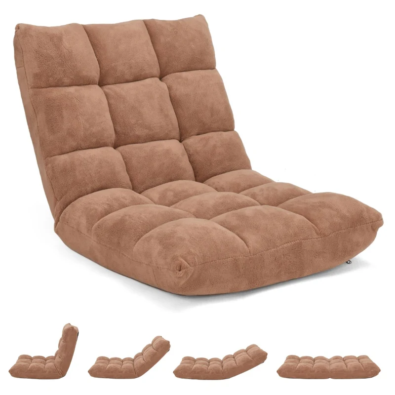 Costway - Chaise de Sol, Canapé Lit, Banquette Convertible, Canapé Lit Convertible, avec 14 Positions Réglables 54,5 x 54,5 x 56CM, Marron