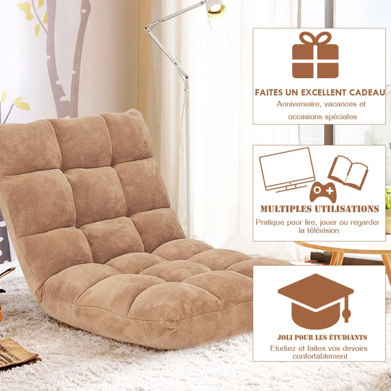 Costway - Chaise de Sol, Canapé Lit, Banquette Convertible, Canapé Lit Convertible, avec 14 Positions Réglables 54,5 x 54,5 x 56CM, Marron