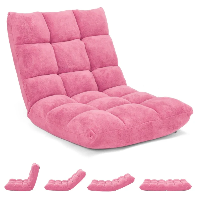 Costway - Chaise de Sol, Canapé Lit, Banquette Convertible, Canapé Lit Convertible, avec 14 Positions Réglables, Rose