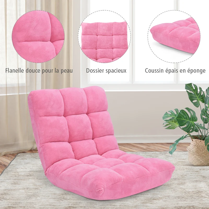 Costway - Chaise de Sol, Canapé Lit, Banquette Convertible, Canapé Lit Convertible, avec 14 Positions Réglables, Rose
