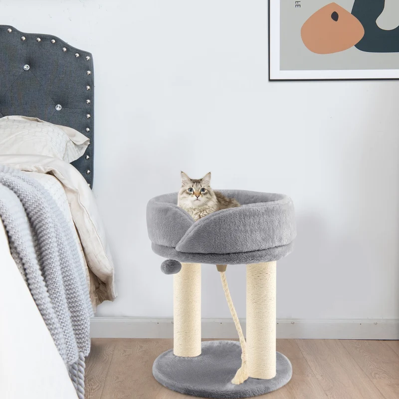 Costway - Arbre à Chat, Griffoir Chat, 2 Plateformes avec Perchoir à Dessus Souple Boule de Fourrure Corde en Sisal, Tour d'Arbre Griffoir, Gris