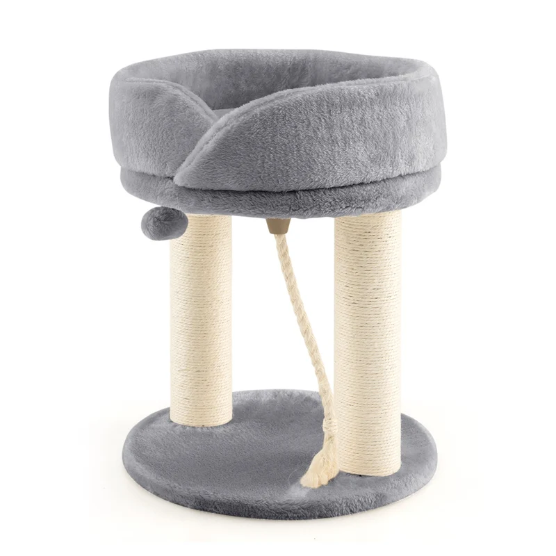 Costway - Arbre à Chat, Griffoir Chat, 2 Plateformes avec Perchoir à Dessus Souple Boule de Fourrure Corde en Sisal, Tour d'Arbre Griffoir, Gris