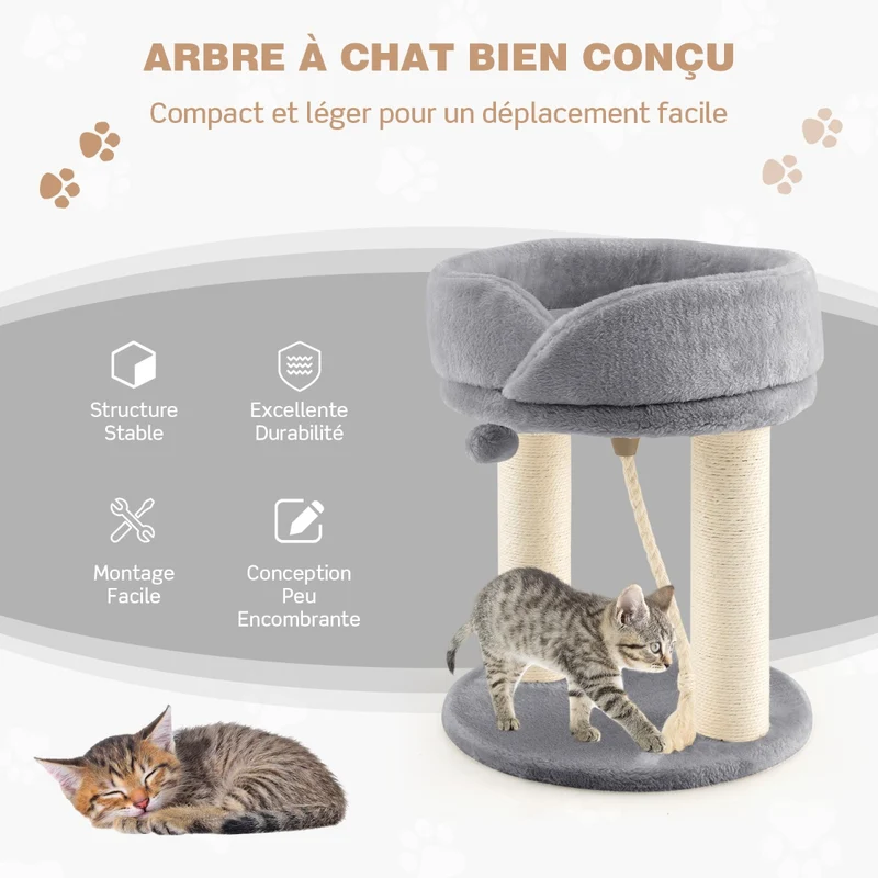 Costway - Arbre à Chat, Griffoir Chat, 2 Plateformes avec Perchoir à Dessus Souple Boule de Fourrure Corde en Sisal, Tour d'Arbre Griffoir, Gris