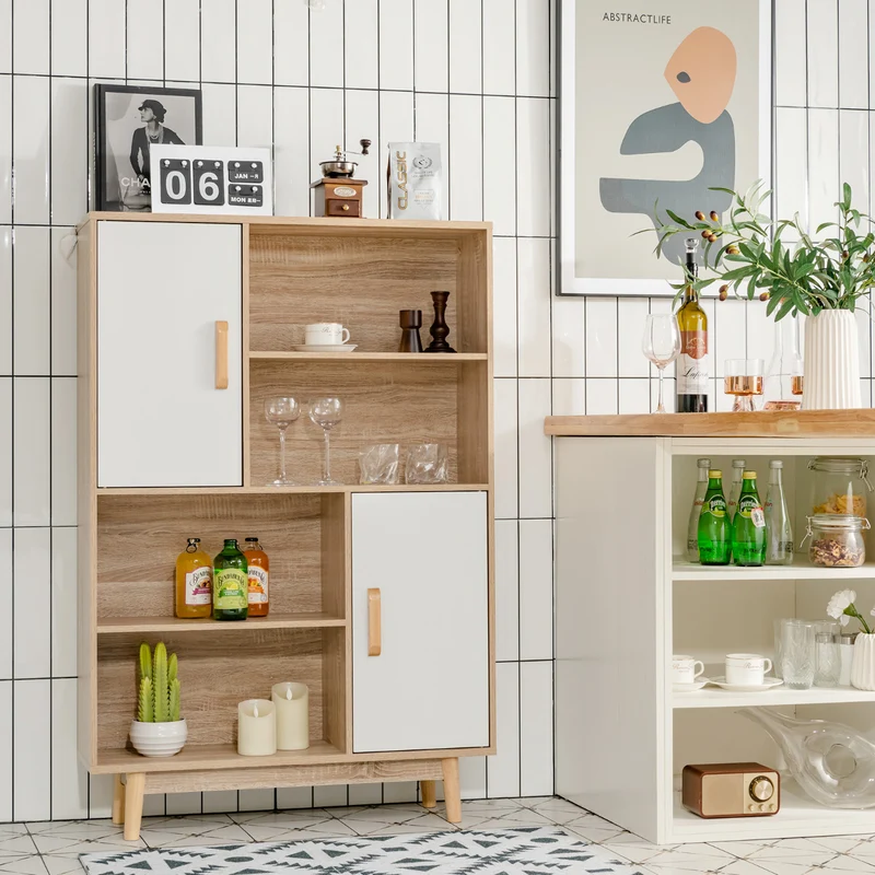 Costway - Étagère Bibliothèque, Meuble Etagere, Etagere de Rangement, 4 Niveaux, avec portes Étagères et Dispositif Anti-basculement, Blanc