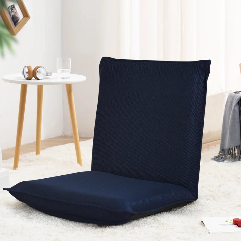 Costway - Chaise de Sol, Banquette Convertible, Pliable Tatami Inclinable en 6 Position, 44 x 54,5 x 53,5 CM, Bleu marine