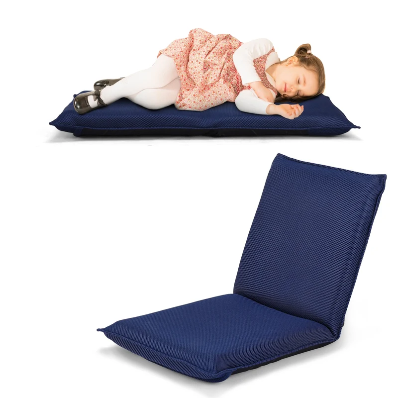 Costway - Chaise de Sol, Banquette Convertible, Pliable Tatami Inclinable en 6 Position, 44 x 54,5 x 53,5 CM, Bleu marine