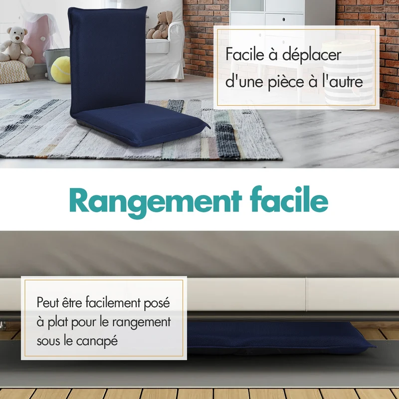 Costway - Chaise de Sol, Banquette Convertible, Pliable Tatami Inclinable en 6 Position, 44 x 54,5 x 53,5 CM, Bleu marine