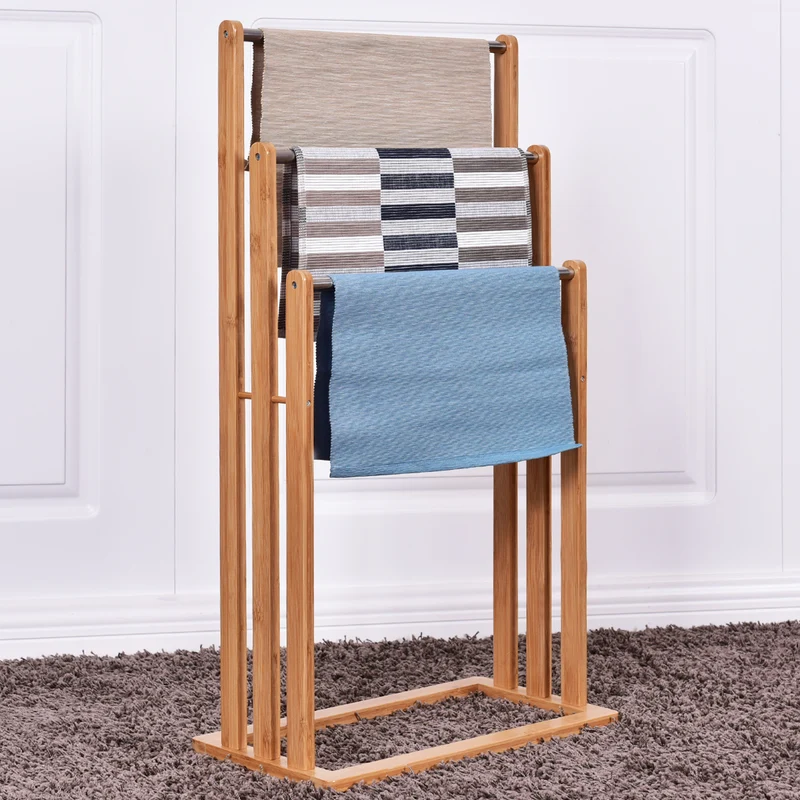 Costway - Porte-serviettes sur pied en bambou, échelle 3 barres, 46 × 24 × 84 cm, naturel