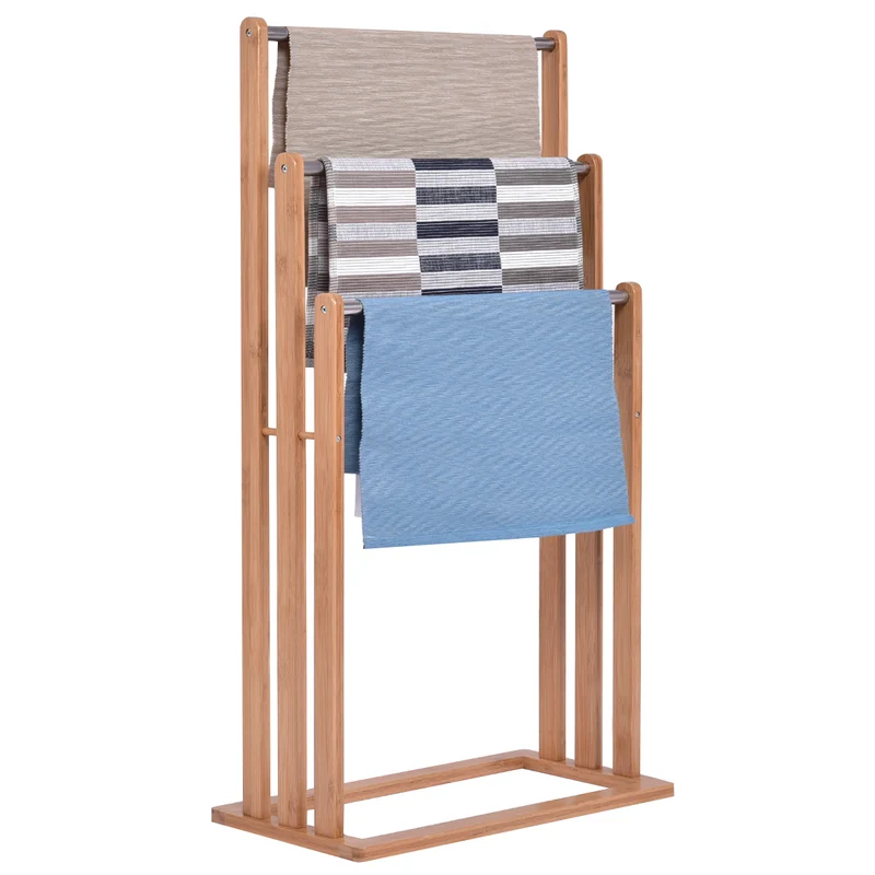 Costway - Porte-serviettes sur pied en bambou, échelle 3 barres, 46 × 24 × 84 cm, naturel