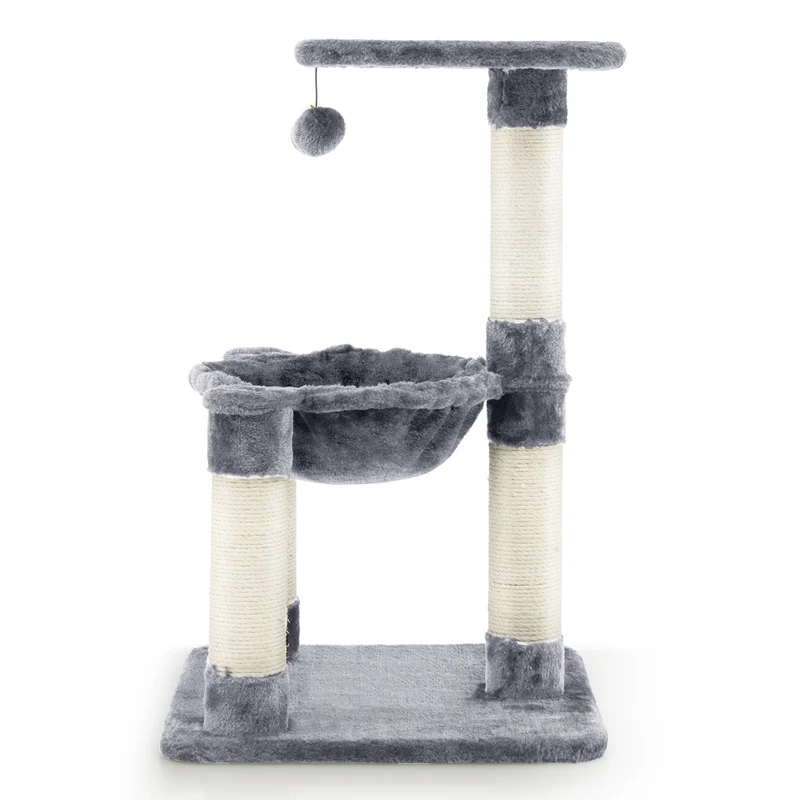 Costway - Arbre à Chat, Griffoir Chat, avec Griffoir de Sisal, Hamac Confortable, Balle Suspendue à Jouer Grande Plate-forme, 40x40x64cm, Gris