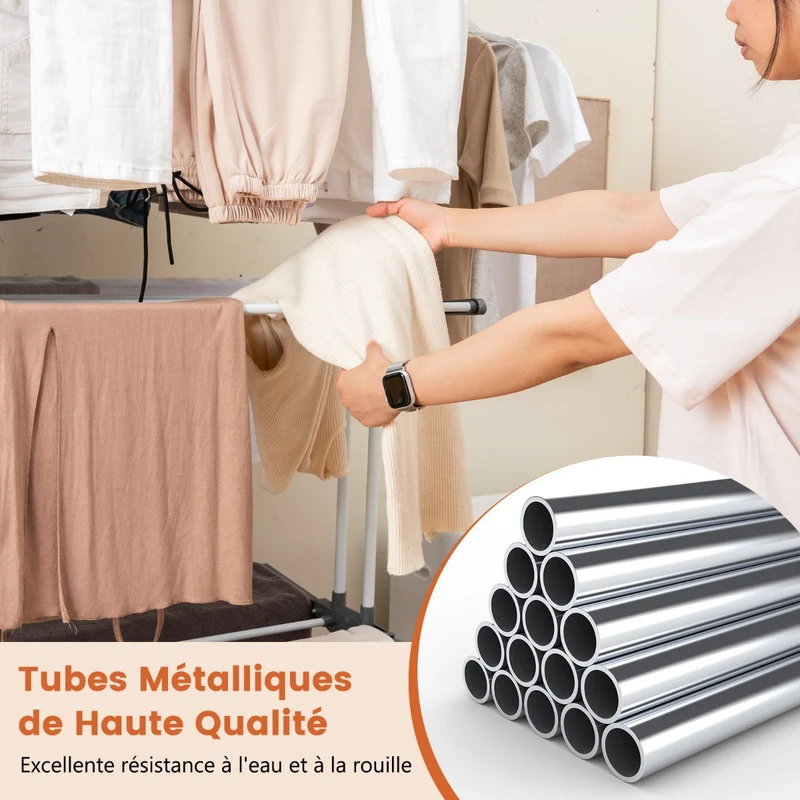 Costway - Etendoir a Linge Pliable, avec Ailes Latérales Rotatives et Étagères Pliables pour une Utilisation en Intérieur et en Extérieur, Gris