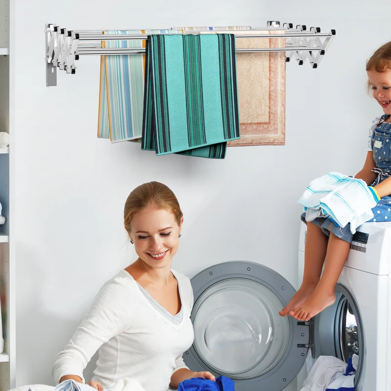 Costway – Étendoir à linge mural extensible, porte-serviettes, 8 barres en acier inoxydable, argent