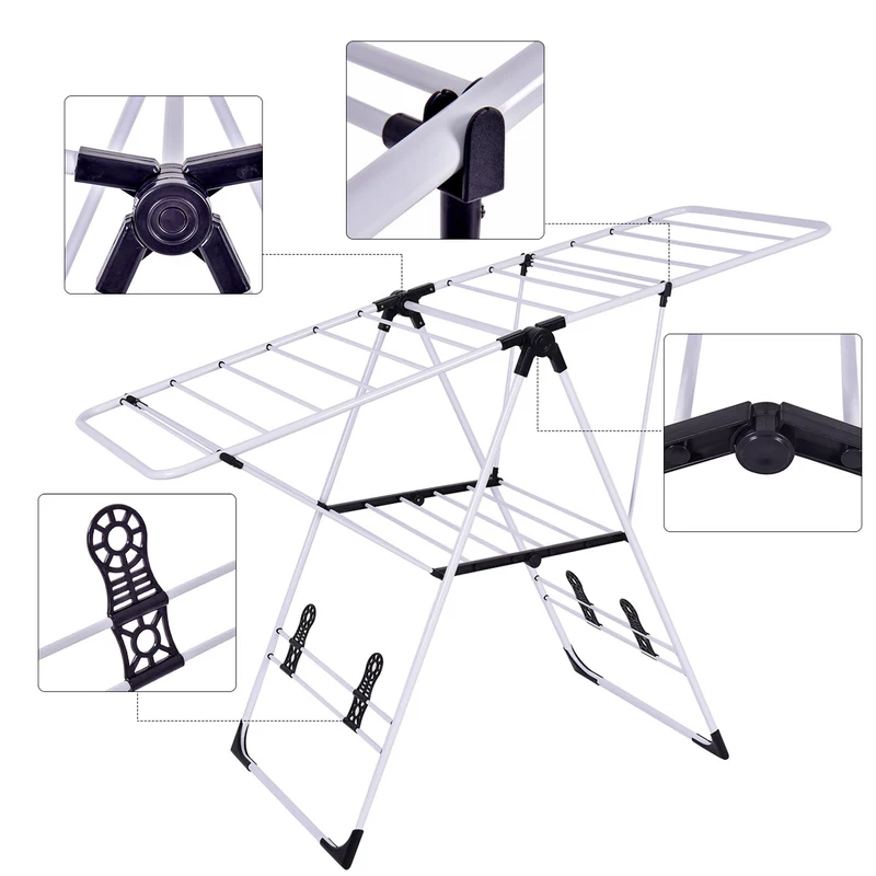 Costway - Etendoir a Linge Pliable, Sechoir a Linge, de Lessive Cintre Robuste Étendoir à Linge Séchoir à Vêtements en Acier pour Intérieur Extérieur