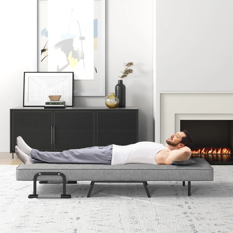 Costway - Fauteuil Convertible, Dossier Réglable en 6 Positions, Canapé Lit 1 Place, Fauteuil Confortable, Fauteuil Salon, avec Oreiller, Gris Clair