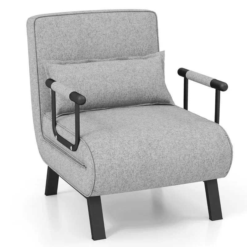 Costway - Fauteuil Convertible, Dossier Réglable en 6 Positions, Canapé Lit 1 Place, Fauteuil Confortable, Fauteuil Salon, avec Oreiller, Gris Clair