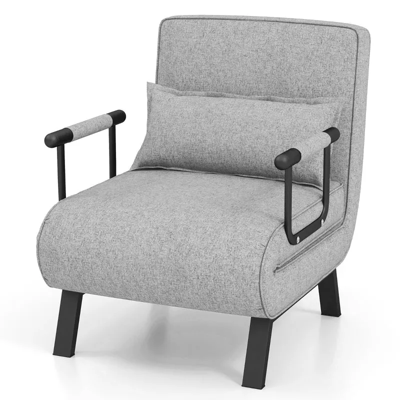 Costway - Fauteuil Convertible, Dossier Réglable en 6 Positions, Canapé Lit 1 Place, Fauteuil Confortable, Fauteuil Salon, avec Oreiller, Gris Clair