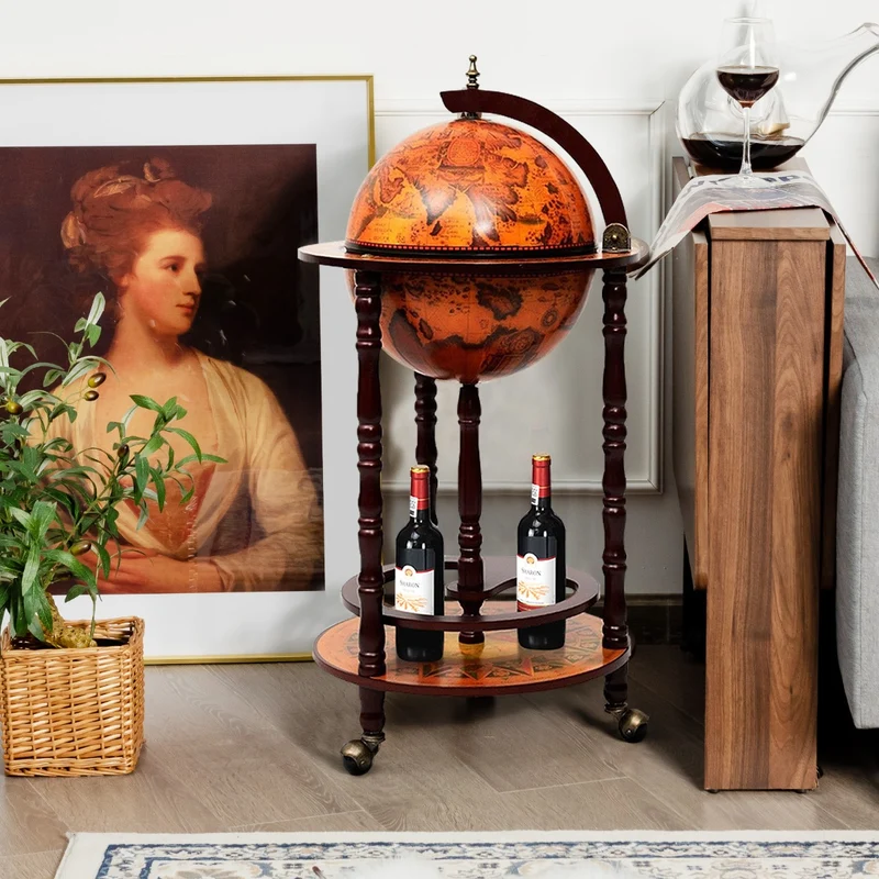Costway - Bar Globe, Casier a Bouteille, Porte Bouteille Vin, Range Bouteille, en Bois Rack/Cabinet globe italien du 16e siècle avec 3 pieds