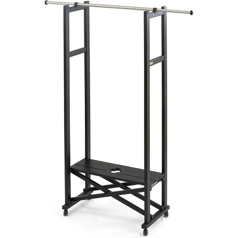 ARIT Elios – Portant à vêtements pliable et extensible en hêtre massif avec roulettes, noir